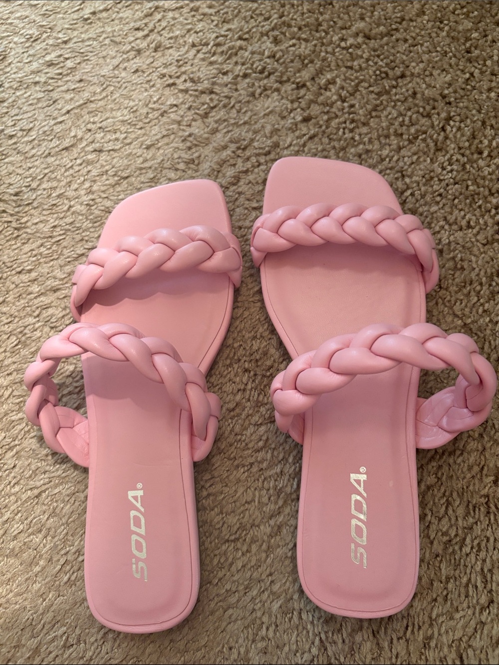 Soda Pink Braided Double-Strap Slide Sandals